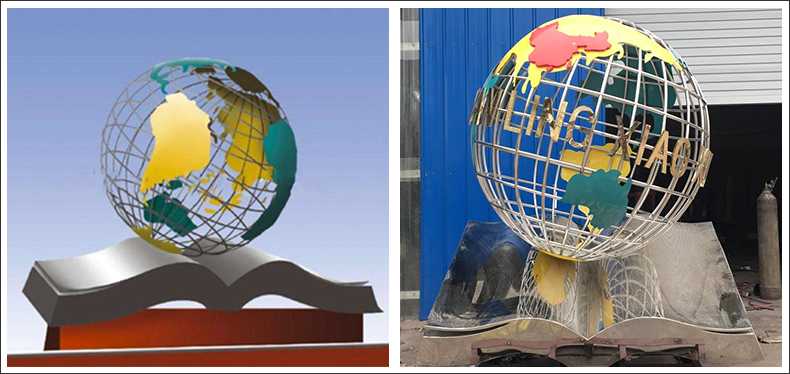 不銹鋼地球，景觀地球雕塑，學(xué)校地球儀擺件